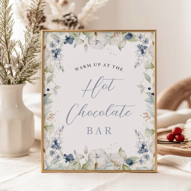 Winter Floral Frame Hot Chocolate Bridal Shower Poster (Creator Uploaded)