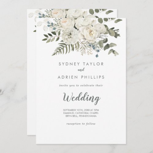 Winter Floral Front and Back Wedding Invitation