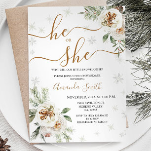 Winter Floral Gender Reveal Baby Shower Invitation
