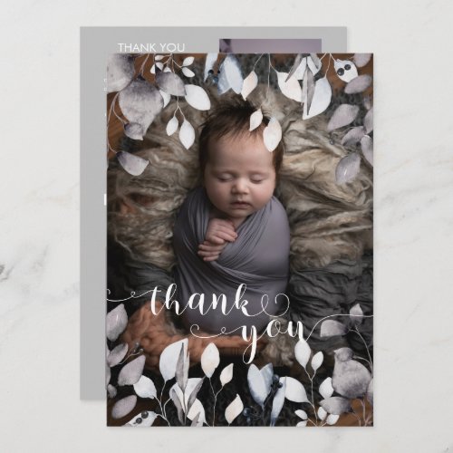 Winter Floral Girl 4 Photo Collage Shower  Thank You Card