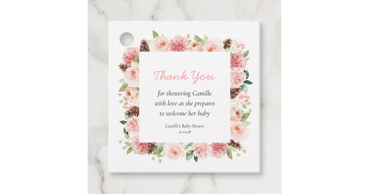 Winter Floral Girl Baby Shower Thank you Favor Tags | Zazzle