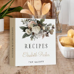 Winter floral gold bridal shower recipe book<br><div class="desc">Editable text recipes binder featuring white ivory peony roses bouquets with seasonal winter foliage and leaves and a chic gold calligraphy script. Easy to personalize with your text! This recipe book can be a beautiful gift for your own kitchen or a keepsake custom gift for someone special, anniversary, birthday, Christmas,...</div>