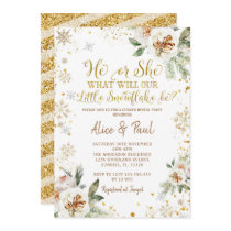 Winter Floral Gold Snowflake Gender Reveal  Invitation