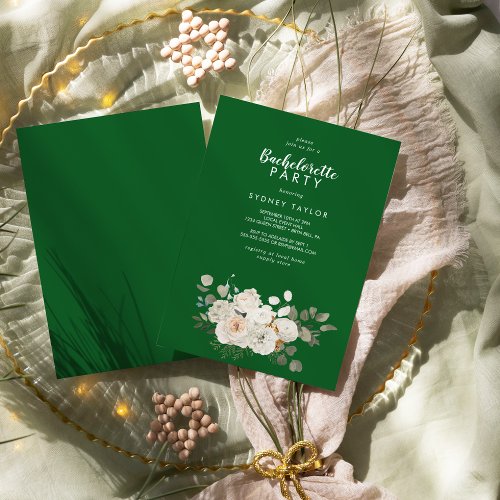 Winter Floral Green Bachelorette Party Invitation