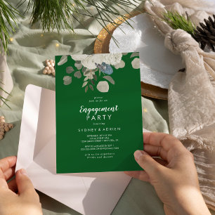 Winter Floral Green Engagement Party Invitation