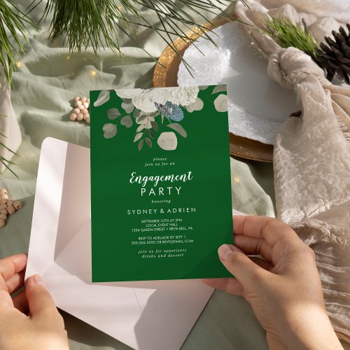 Winter FloralGreen Engagement Party  Invitation