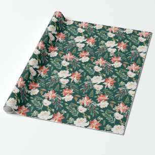 Winter Floral   Green Holiday Wrapping Paper