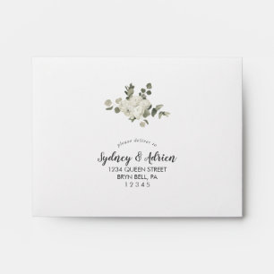Winter Floral Green Self-Addressed Wedding RSVP Envelope