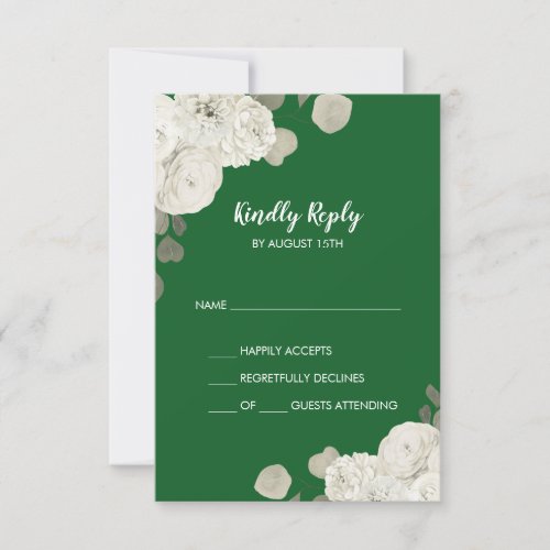 Winter Floral  Green Simple Wedding RSVP Card