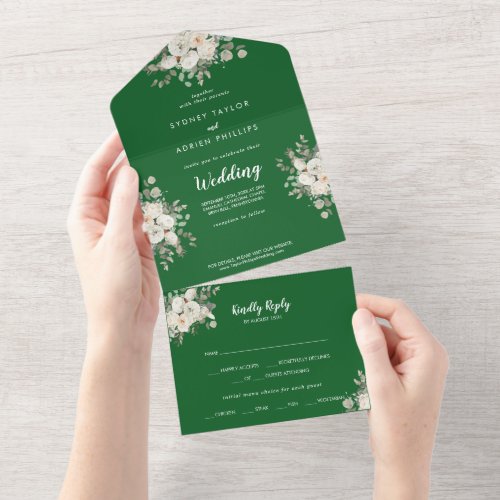 Winter Floral  Green Wedding All In One All In One Invitation