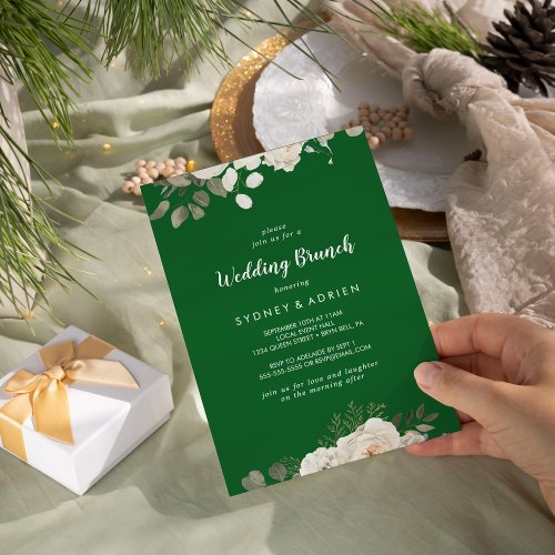 Winter Floral Green Wedding Brunch Invitation
