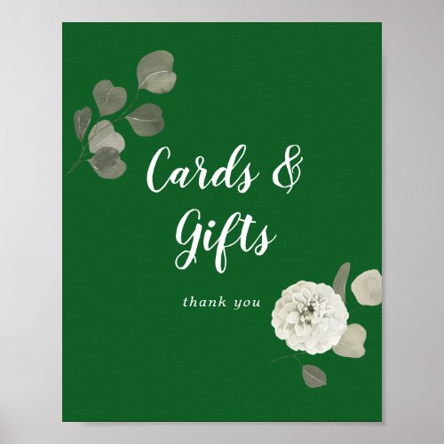 Winter FloralGreen Wedding Cards and Gifts Sign
