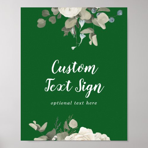 Winter FloralGreen Wedding Custom Text Sign