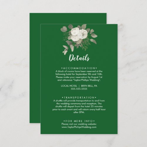 Winter Floral  Green Wedding Details Enclosure Card