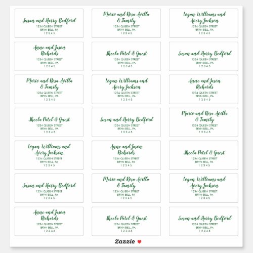 Winter Floral Green Wedding Guest Address Labels