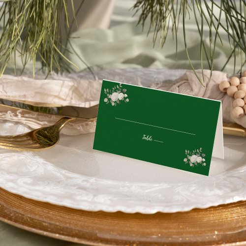 Winter Floral  Green Wedding Place Card
