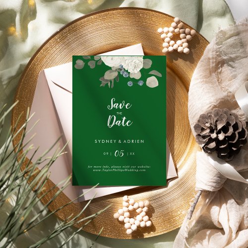 Winter Floral  Green Wedding Save The Date