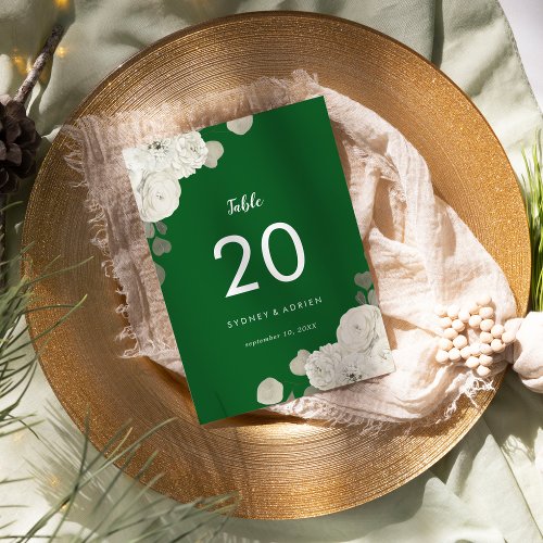 Winter Floral  Green Wedding Table Numbers