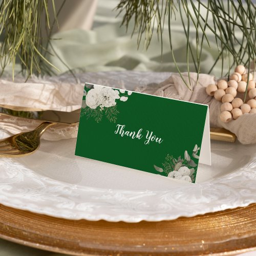 Winter Floral  Green Wedding Thank You Card