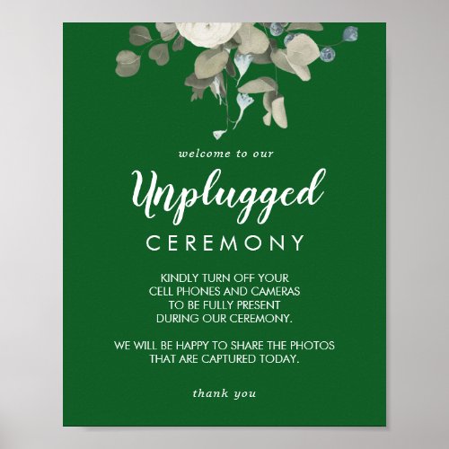 Winter FloralGreen Wedding Unplugged Ceremony  Poster