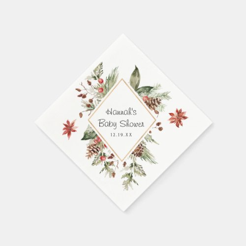 Winter Floral Greenery  Baby Shower Napkins