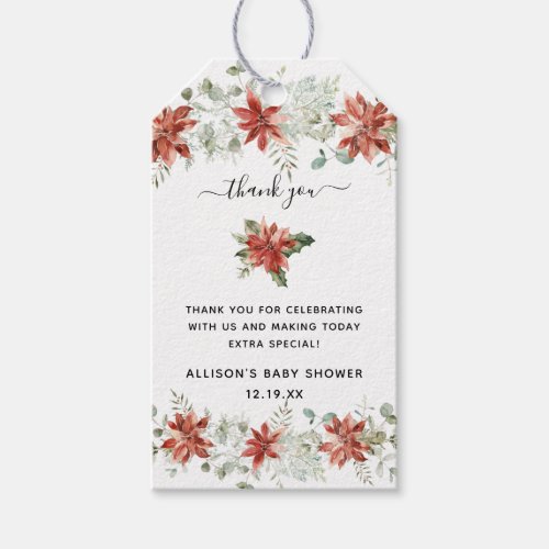 Winter Floral Greenery  Baby Shower Thank You Gift Tags