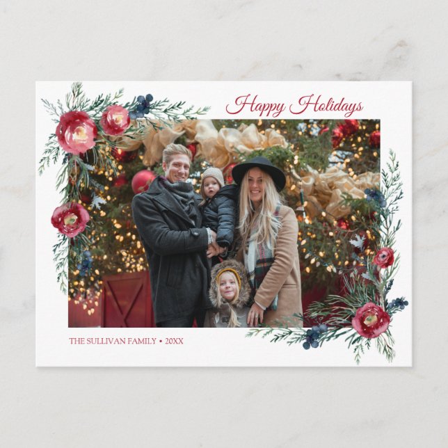 Winter Floral Greenery Christmas Photo Postcard (Front)