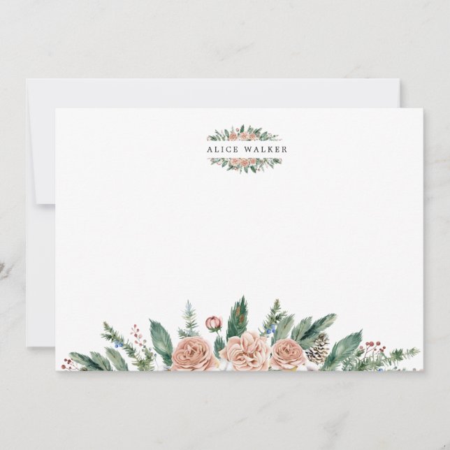 winter floral greenery elegant monogram Note Card (Front)