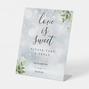 Winter Floral Greenery Love Is Sweet Favor Pedestal Sign