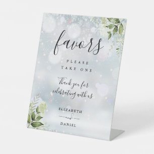 Winter Floral Greenery Modern Script Favors Pedestal Sign