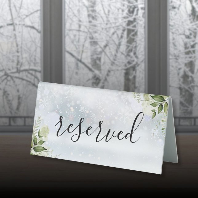 Winter Floral Greenery Script Reserved Table Tent (Winter Floral Greenery Script Reserved Table Tent Sign)