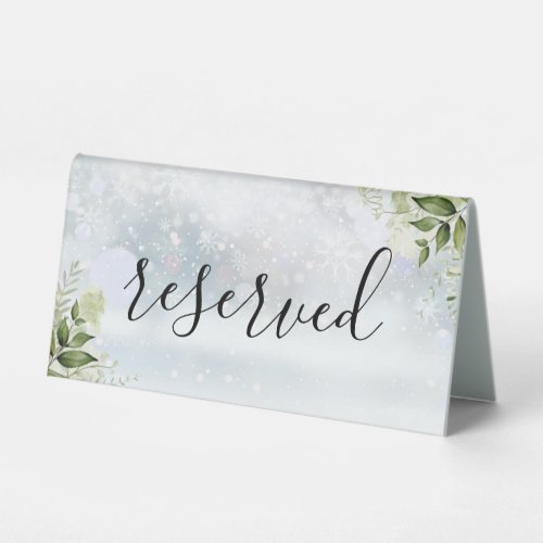 Winter Floral Greenery Script Reserved Table Tent Sign