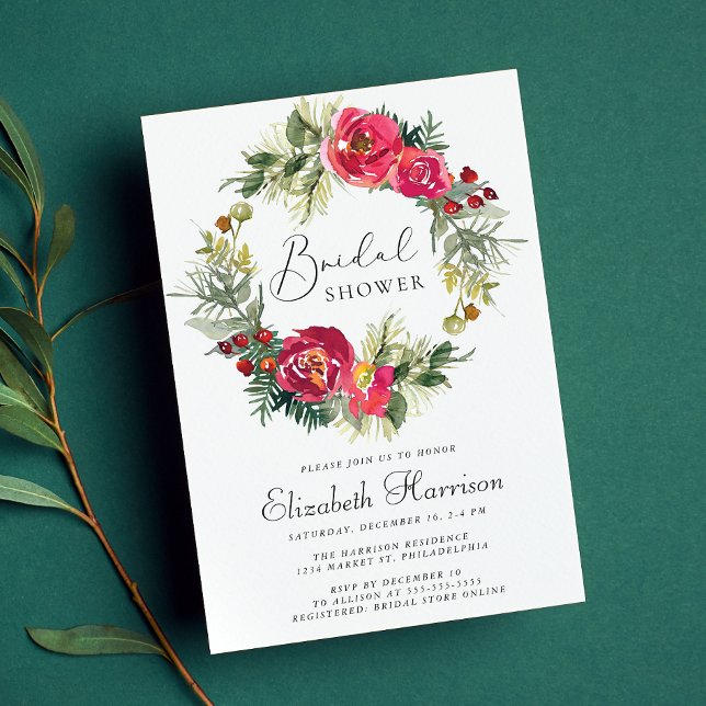 Winter Floral Greenery Watercolor Bridal Shower Invitation (Creator Uploaded)