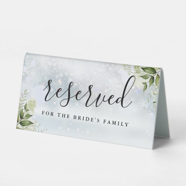 Winter Floral Greenery Wedding Reserved Table Tent (Front)