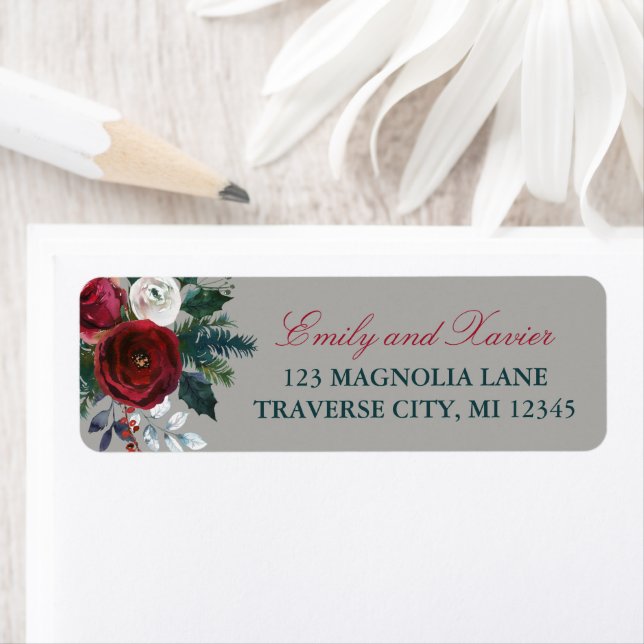 Winter Floral Holiday Christmas December Address Label (Insitu)