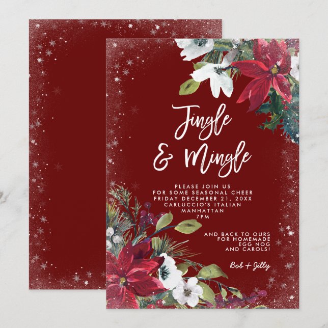 winter floral holiday christmas party invitation (Front/Back)