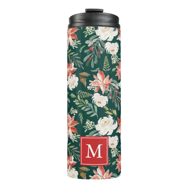 Winter Floral | Holiday Monogram Thermal Tumbler (Front)