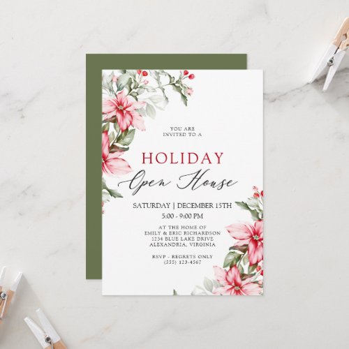 Winter Floral Holiday Open House Party Invitation