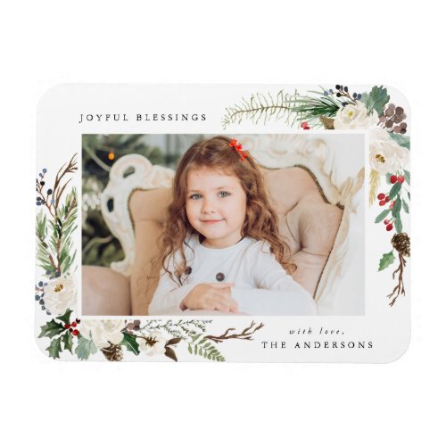 Winter Floral  Holiday Photo Magnet