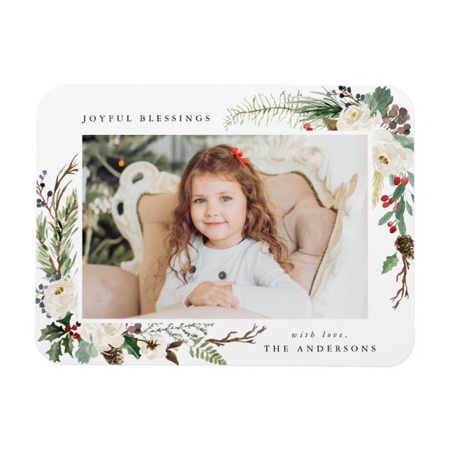 Winter Floral | Holiday Photo Magnet (Horizontal)