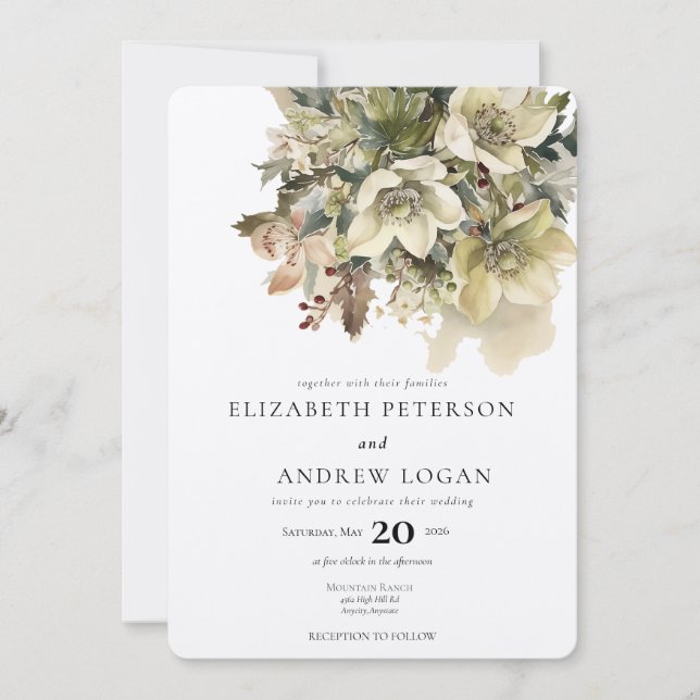 Winter Floral | Holiday Wedding Invitation (Front)