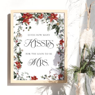 Winter Floral How Many Kisses Bridal Shower Game  Poster