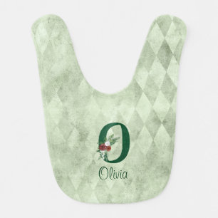 Winter Floral Illustrated Letter O Personalized  Baby Bib