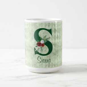 Winter Floral Illustrated Letter S  Personalized  Coffee Mug