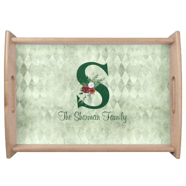Winter Floral Illustrated Letter S  Personalized  Serving Tray (Front)