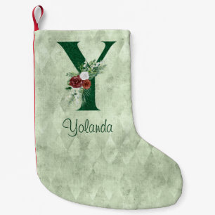 Winter Floral Illustrated Letter Y Personalized Small Christmas Stocking