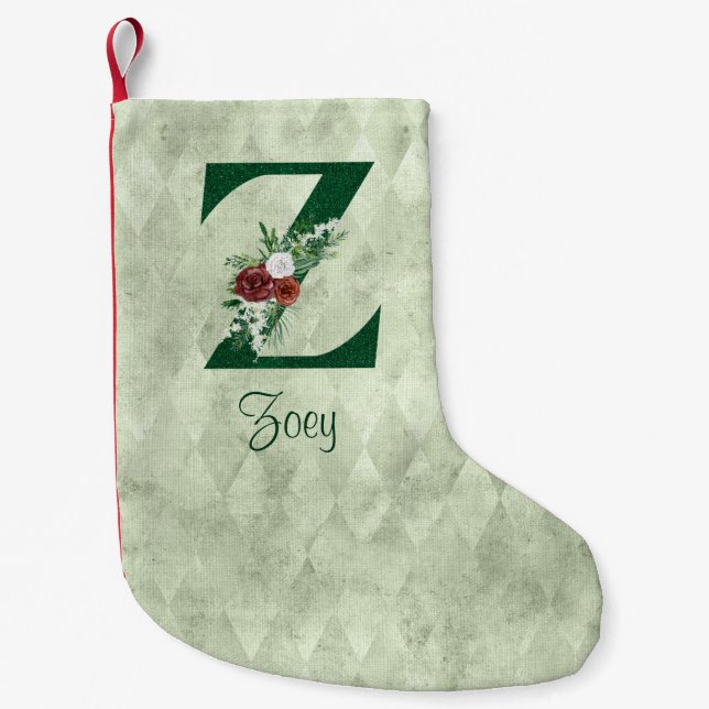 Winter Floral Illustrated Letter Z Personalized  Small Christmas Stocking (Front)
