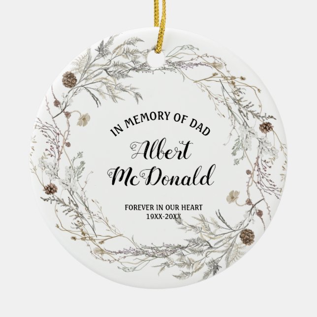 Winter Floral In Memory of Dad Christmas Ceramic Ornament (Front)
