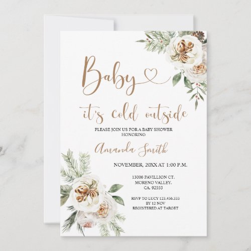 Winter Floral Its Cold Outside Baby Shower Invitation