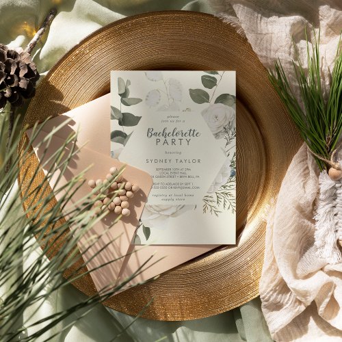 Winter Floral  Ivory Bachelorette Party  Invitation